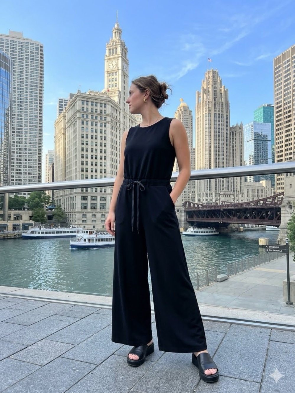 Serra Black Sleeveless Drawstring Wide-Leg Jumpsuit